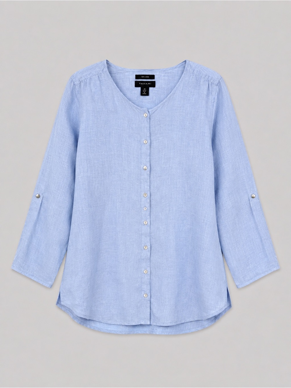 Tahari 100% Linen Button Up Blouse 1X Beach Coastal Euro Summer Lagenlook